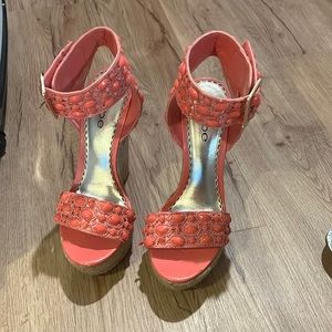 Bebe platform wedge sandals in coral